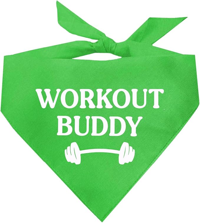 Workout Buddy Dog Bandana | 100% Cotton Adjustable Triangle | Made in USA | Workout | Sports | Gym | Lime Green, One Size (1095)