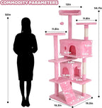 Large Cat Tree, 54 Inches Cat Tower Condo with Scratching Post for Indoor Cats, Wrapped Sisal Pole, Platform, Baskets & Dangling Toy, Pink