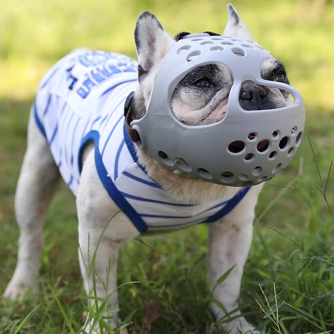 Short Snout Dog Muzzles,Soft Silicone Adjustable Breathable Bulldog Muzzle for Biting Chewing Barking Training,Ideal for Flat-Faced Dogs (X-Large/17-21" (Pack of 1), Grey)