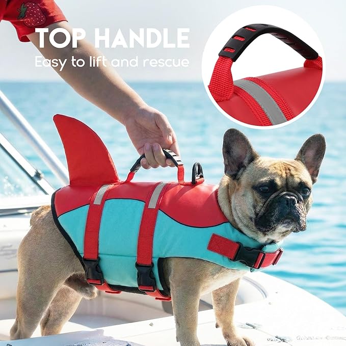 ASENKU Dog Life Jacket - Pet Safety Vest for Swimming & Boating, Shark Life Jacket with Floatation, Dog Lifesavers Swimsuits for Small Medium Large Dogs (RedGreen, M)