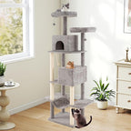 PETSITE 81 Inches Tall Modern Cat Tree, Multi-Level Cat Tower with Sisal Scratching Posts, 2 Private Condos, 2 Hanging Jingling Ball, Hanging Sisal Rope, 2 Top Perches, and Multiple Jumping Platforms