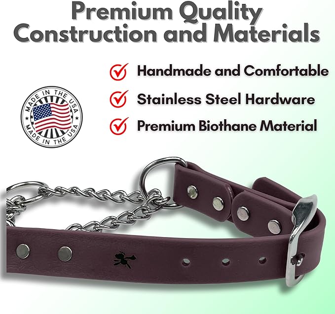 Martingale Collar for Dogs, Biothane, Stainless Steel Hardware, No Pull, Made in The USA, Professional Grade, XXL, Brown
