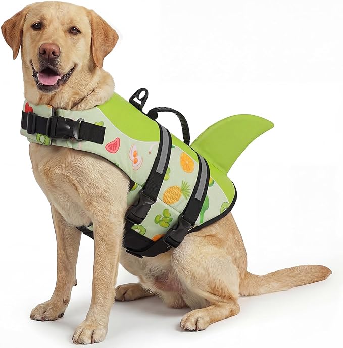 ASENKU Dog Life Jacket - Pet Safety Vest for Swimming & Boating, Shark Life Jacket with Floatation, Dog Lifesavers Swimsuits for Small Medium Large Dogs (Fruit, 2XL)