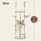 PETEPELA Floor to Ceiling Cat Tree, 92.9''-101.6''Height Adjustable Cat Tower Tall Cat Climbing Play House, Cozy Condo, Scratching Post and Spacious Hammock for Indoor Cats Large Adult, Beige