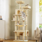 PAWZ Road Heavy Duty Cat Tree for Large Cats, 81 Inches Tall Cat Tower with 2 Perches, 2 Condos and Spacious Hammock, XL Extra Large Condo with 7 Scratching Posts for 20lb+ Adult Cats,Beige