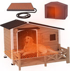 Heated Dog House Outdoor Insulated Weatherproof Dog Kennel with Anti-bite Iron Frame, Heating Pad and Insulated Liner, Dog Shelter with Porch and Sliding Window for Small to Large Breeds (Light Brown)