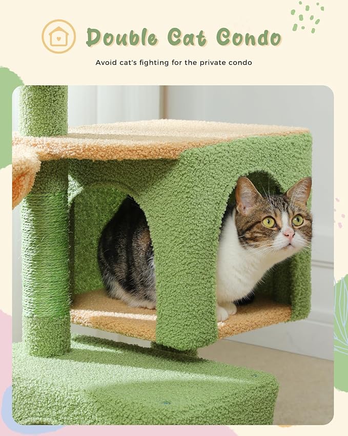 PEQULTI 31" Cat Tree for Indoor Cats, Multi-Level Cat Tower with Cozy Cat Condo Clearance Prime, Green