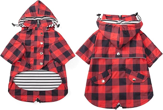 Dog rain Coat Waterproof Raincoat Puppy Jacket with Legs Buttons Zipper Hood Drawstring Fit for Yorkie Terrier Schnauzer Poodle Border Collie Labrador Golden Retriever 8lbs to 80lbs Red XXL