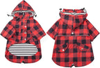 Dog rain Coat Waterproof Raincoat Puppy Jacket with Legs Buttons Zipper Hood Drawstring Fit for Yorkie Terrier Schnauzer Poodle Border Collie Labrador Golden Retriever 8lbs to 80lbs Red L