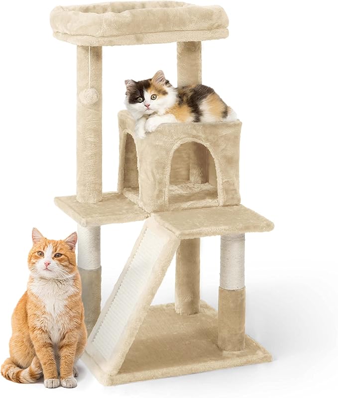 Tall Cat Tree for Indoor Large Cats or Kittens, Multi-Level Cat Activity Tree with Scratching Posts, Hammock, Cat Cave Condo, Modern Cute Small Cat Climbing Tower with Widened Perch