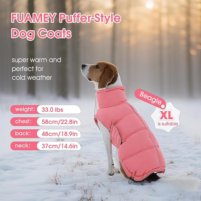 FUAMEY Dog Puffer Jacket for Medium Dogs,Dog Cold Weather Coats Winter Dogs Down Jackets Waterproof Pet Snowsuits Warm Puppy Winter Vest Turtleneck Pets Adjustable Jackets Coats Pink M