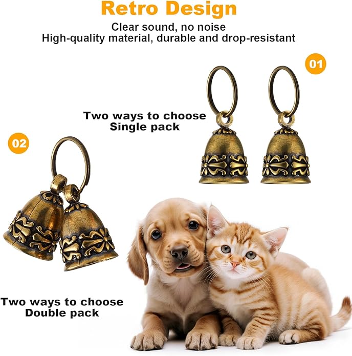 2 PCS Copper Collar Bell for Small Pet 1.7 Inch Pure Copper Bells Retro Craft Bells Handmade Small Bell for Crafts Anti-Lost Id Tags for Home, Door or Decoration