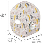 Kitty City Cat Print Pop-Up Cat Play House, Collapsible Indoor Cat Hideout with Peekaboo Openings, Lightweight Foldable Cat Cube for Play & Lounging, Pink
