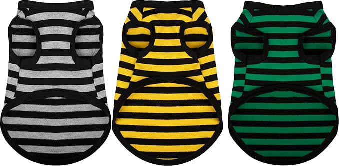 Paiaite 3 Pieces Dog Striped Shirt Dark Color Cotton Sleeveless Puppy Shirts Breathable Pet Apparel Tank Top Colorful Puppy Sweatshirt Clothes for Small Medium Dogs XL