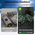 LUCKITTY Cat Tunnel Bed Under Christmas Tree with Plush Ball Toy Playground Crinkle Collapsible Self-Luminous Flannel Fabric 3FT for Large Cats Kittens Kitty Small Animals Puppy Grey Moon Star