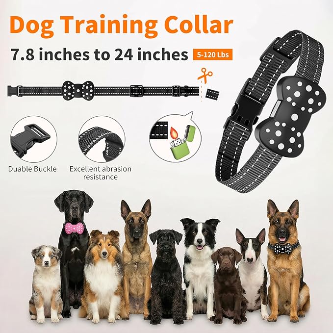 Dog Training Collar with Electric Shock Collar, Rechargeable & IPX7 Waterproof 3300FT Remote Dog Collar, 3 Training Modes (Beep, Vibration, Static Shock) for Small Medium Large (AM-003-B)