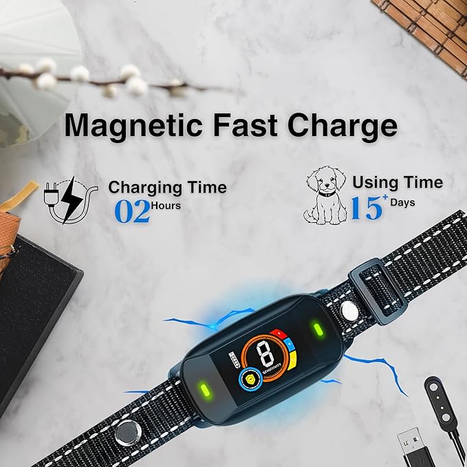 Dog Bark Collar, Rechargeable Smart Collar, Anti Barking Training Collar with 5 Adjustable Sensitivity Beep Vibration Shock, Bark Collar for Large Medium Small Dogs - Black Color Dog Collar