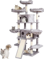 VEVOR Cat Tree for Indoor Cats, 68.5" Cat Tower with 2 Cat Condos, Sisal Scratching Post, Hammocks, Top Perches, Jumping Platforms and Ramp, Cat Furniture Activity Center with Hang Balls, Light Grey