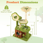 Tangkula Cute Cat Tree Green Forest, 40 Inch Multi-Level Aesthetic Cat Tower with Sisal Scratching Posts, Trunk Condo, Flower Perch, Plush Napping Bed, Pompom, Spring Toy, Platforms for Indoor Cats