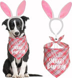 Easter Dog Bandana Bunny Costumes, Easter Bunny Dog Headband Buffalo Plaid Dog Easter Bandanas for Small Medium Large Dogs