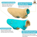 Queenmore Warm Dog Coat, Cold Weather Puffer Dog Coat Vest, Quilting Winter Pet Jacket Ultra Thick Plush Fleece Lining Pet Clothes for Dogs with Storage Pockets (Light Blue, X-Small)