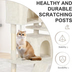 62" Multi-Level Cat Tree Tower with Scratching Posts, Toys & Condo,Compact Floor Footprint & Vertical Space for Multi-Cat HomesSpace-Saving Design for Indoor Kittens-Beige