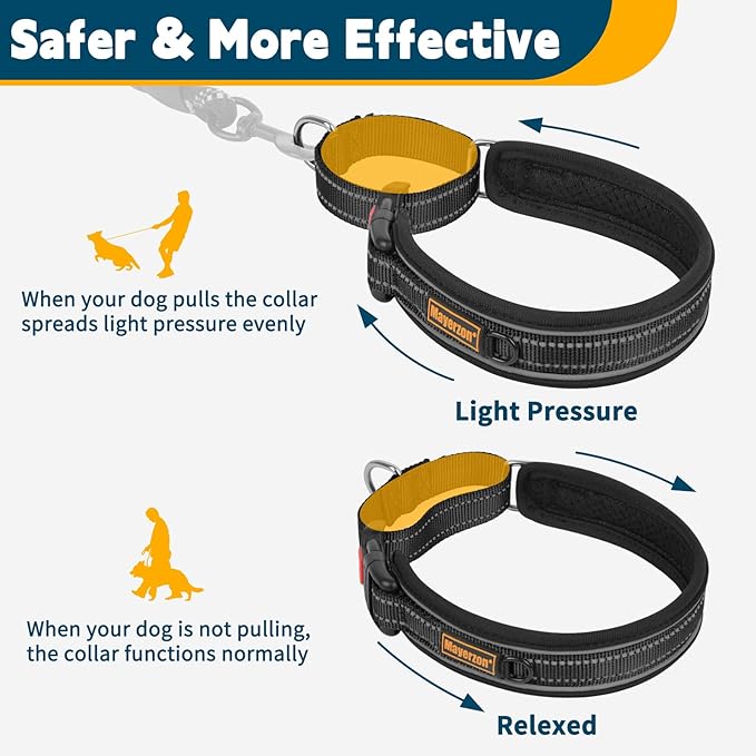 Mayerzon Martingale Collar for Medium Large Dogs, No Pull Dog Collar with Buckle, Soft Padded Reflective Martingale Dog Collar for Training Walking Outdoor(Black, M)