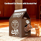 Simple Delxue Cardboard Cat House with Scratch Pad, Corrugated Kitten Hideaway Cave, Cute Cats Condos Box, Milk Box Shape Cat Scratching House Bed, Black