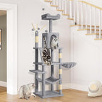 YITAHOME 64.5" Cat Tree, Multi-Level Cat House, Large Cat Condo Furniture with Perch Hammock, Scratching Posts and Dangling Balls for Kittens, Cats and Pets, Light Gray
