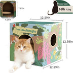 CHICHIPAWS Cardboard Cat Scratcher House with 2 Scratch Boards – Peekaboo Cave & Hideaway, Playhouse for Indoor Pets, Corrugated Scratching Cube for Kittens, Rest Box Bed with Catnip, Durable Fun