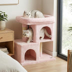 PETSITE 25.5-inch Small Cat Tree, Modern Multi-Level Cat Tower with 2 Comfy Condos, Sisal Scratching Posts, Large Plush Top Perch, and Anti-Tipping Kits, Ideal for Indoor Cats and Kittens (Pink)
