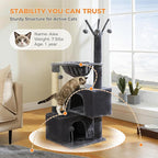 Cat Tree 45" for Indoor Cats, Compact Cat Tower with 2 Condos, Hammock Bed & 5 Hanging Ball Toys, Space-Saving Sturdy Cat Condo Furniture for Kittens & Small-Medium Cats