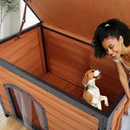 Outdoor Dog House Weatherproof with Door Dog Kennel Chew-Proof Metal Frame Removable Roof/Floor for Easy Cleaning