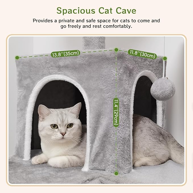 Multi-Level Cat Tree Large Cat Tower with Scratching Posts, Cat Condo for Adult Cats Kittens, Perches and Hammock (Light Gray)