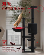 59" Gothic Cat Tree with Coffin Bed-Black Cat Tower for Indoor Cats with Spacious Cat Condo & Cozy Hammock, Spider Hanging Balls, Sisal Scratching Post and 2 Spooky Perches for Halloween