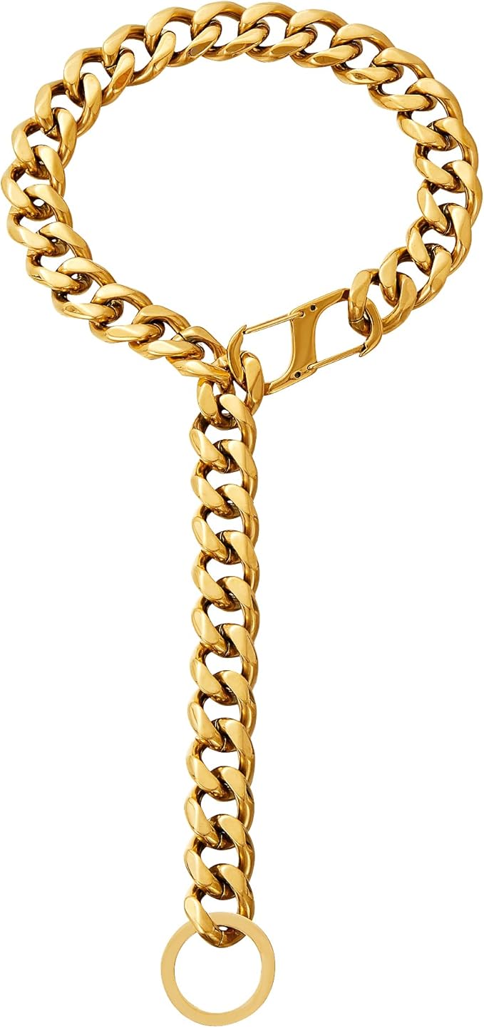 19mm Wide Adjustable Pet Training Collar for Outdoor Activities, Stainless Steel Pet Chain, Gold, Suitable for Medium to Large Dogs, Pit Bulls, Bulldogs, Doberman Pinschers, Rottweilers.
