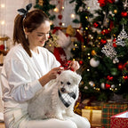 E-Clover Christmas Plaid Dog Scarf & Matching Scrunchie Set - Triangle Pet Bandana Bibs for Small Dog Puppy Owner Birthday Gifts - Black & White