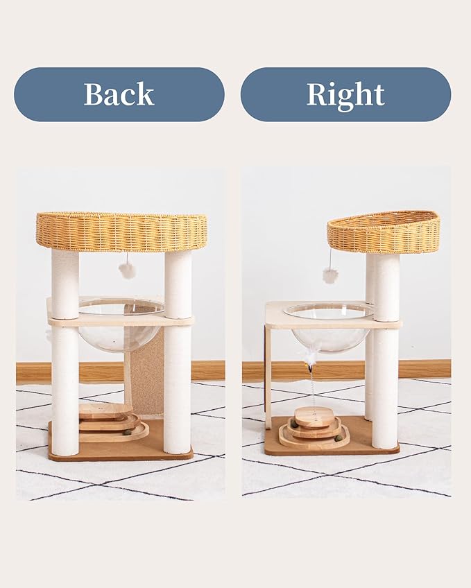 Modern Cat Tree for Large Cats, Modern Cat Tree Tower with Wide Shelves Cotton Scratching Posts, Super Sturdy Base, Cozy Perches, and Interactive Toys for Indoor Kittens 31-Inch