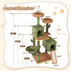 Tangkula Cactus Cat Tree, 63 Inch Tall Cat Tower with Sisal Scratching Posts, 2 Perches, 2 Cat Condos, Hammock, 2 Balls, Ramp, Washable Cushions, Green Cute Cat Tree Tower for Indoor Cats