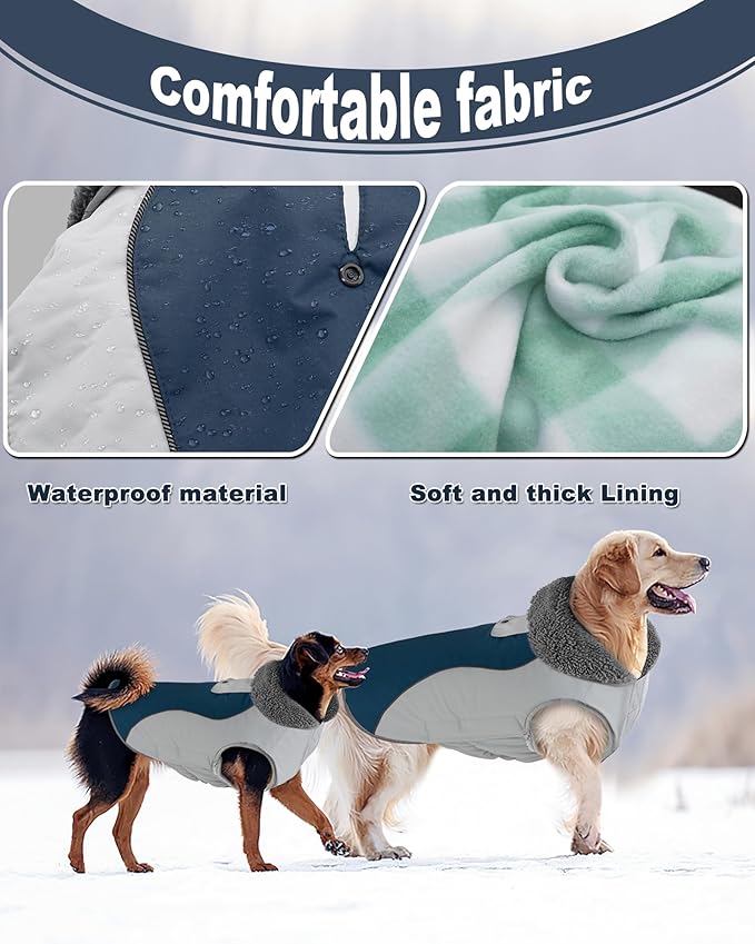 Doglay Dog Jacket Waterproof Dog Coat, Reflective Cold Weather Winter Coat, Adjustable Turtleneck Fleece Puppy Snow Jacket with Harness Hole for Small Medium Large Dogs