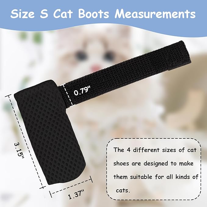 4 Pcs Cat Boots, Anti Scratch Cats Mittens, Breathable Cat Shoes to Prevent Scratching, Adjustable Mesh Cats Claw Protectors, Suitable for Kittens When Bathing and Nail Trimming(S,Black)