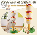 Cute Cat Scratching Post - 31.5" Tall Indoor Cat Tree Tower with Sisal Rope and Interactive Cat Toys, Featuring a Sturdy Base for Kittens and Adult Cats to Stretch Vertically