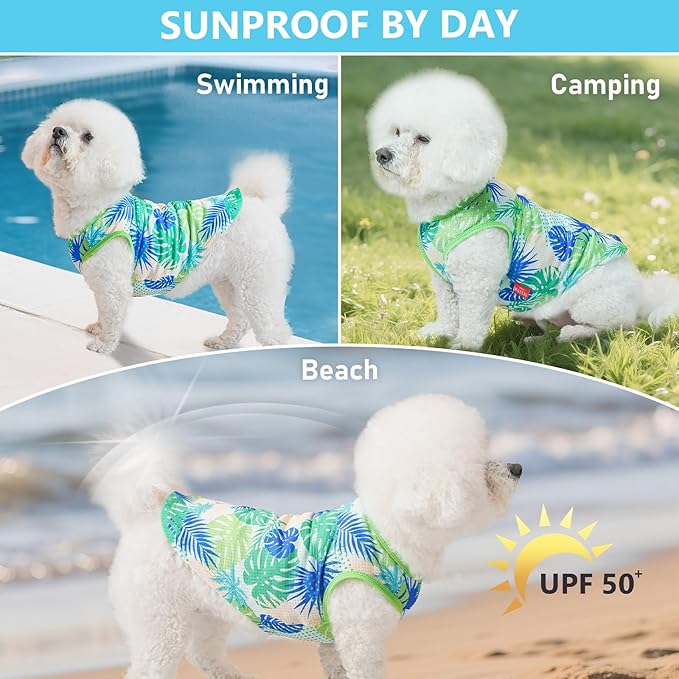 KYEESE 2Pack Dog Shirt, Lightweight Sun Protection Dog T Shirts for Small Medium Dogs Boy Girl, Breathable Mesh Tank Top Sleeveless Pet Reflective Vest, Soft Summer Dogs Clothes, Hawaii+Green, XL