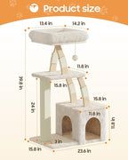 Cat Tree for Indoor Cats,40 Inches Cat Tower with Cozy Condo, Scratching Posts, Multi-Level Activity Center for Large Cats and Kittens, Beige
