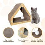 Cat Scratcher House with Hanging Ball - Cozy Corrugated Cardboard Cat Scratching Pad for Indoor Cats/Kittens, Stable Structure & Eco-Friendly