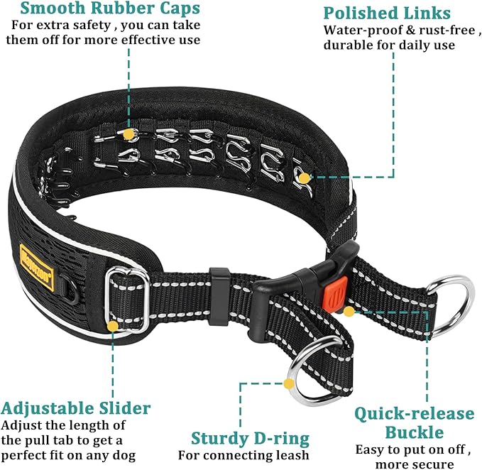 Mayerzon Martingale No Pull Collar for Large Medium Dogs Pitbull German Shepherd Rottweilers, Patented Reflective Anti Pull Dog Walking Collar with Buckle for Training Hiking, Adjustable(M, Black)