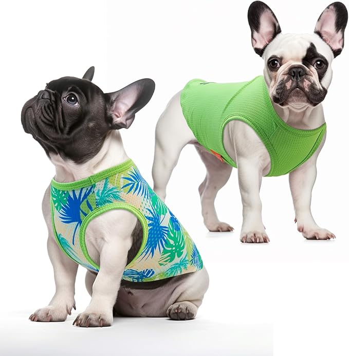 KYEESE 2Pack Dog Shirt, Lightweight Sun Protection Dog T Shirts for Small Medium Dogs Boy Girl, Breathable Mesh Tank Top Sleeveless Pet Reflective Vest, Soft Summer Dogs Clothes, Hawaii+Green, XL