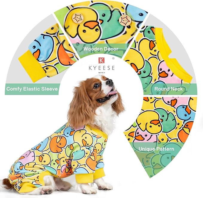 KYEESE Dog Pajamas Comfy Dogs Clothes Stretchable Pet Jammies Colorful Duck Printing Dog Onesie Stretchy Doggie Costumes Soft Pet Pjs Velvet Pets Coat Soft Doggie Pajamas for Small Dogs, Medium