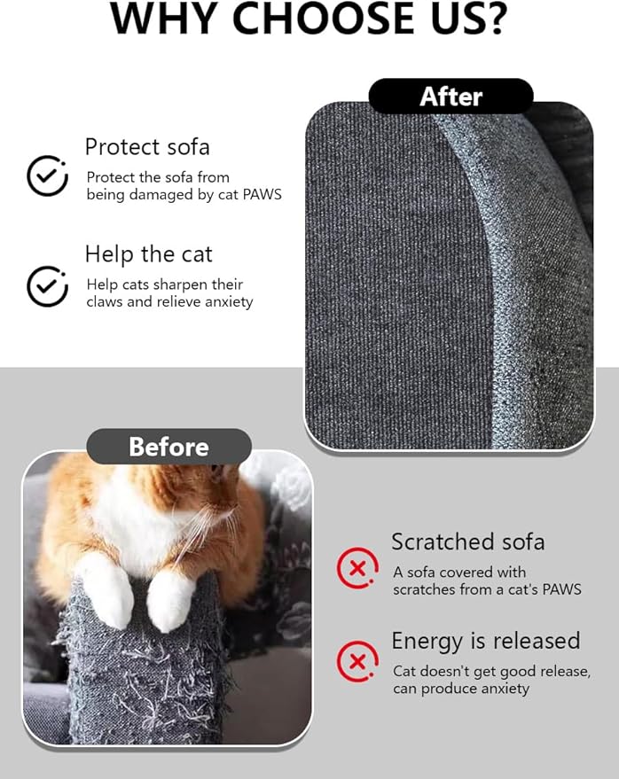 Cat Wall Scratcher Mat, Anti Cats Scratch Furniture Couch Carpet Corner Protector for Indoor, Trimmable Cat Scratching Pad Board Sofa Replacement Deterrent from Cats Claws (Darkgrey,39.3x15.8In)