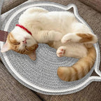 Personalized Cat Scratcher Mat, Customized with Name Text Natural Cotton Rope Round Horizontal Cat Scratching Pads with Ball Toy, Cat Furniture Protector for Wall, Couch, Carpets, Sofa (Black)